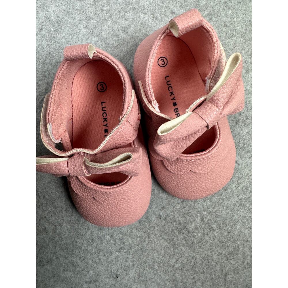 Lucky Brand Baby Girl Pink Bow Mary Jane Crib Shoes Size 3 - Picture 4 of 8
